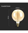 E27 8W dæmpbar LED kæmpe globepære - Ø20 cm, Kultråd, ekstra varm hvid, 2000K