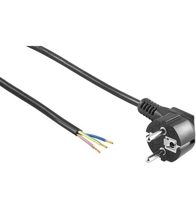 1,5 meter strømkabel - 250V, IP20 indendørs, Sort, Schuko stik og afisolerede ledninger, 16A