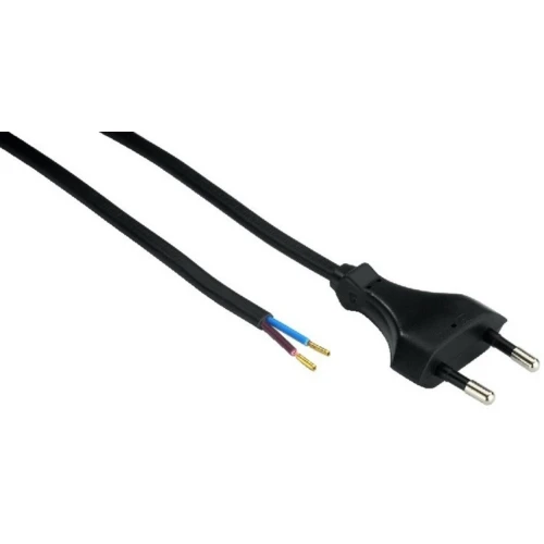 1,5 meter strømkabel, 250V - IP20 indendørs, Sort, Eurostik og afisolerede ledninger, 2,5A