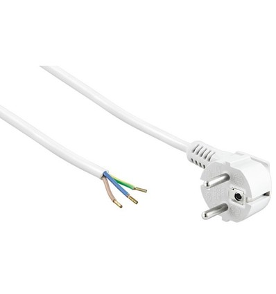 1,5 meter strømkabel - 250V, IP20 indendørs, Hvid, Schuko stik og afisolerede ledninger, 16A