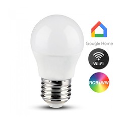 E27 almindelige LED V-Tac 5W Smart Home krone LED pære - Tuya/Smart Life, virker med Google Home, Alexa og smartphones, E27, G45