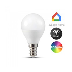 WiFi V-Tac 5W Smart Home LED pære - Tuya/Smart Life, virker med Google Home, Alexa og smartphones, P45, E14