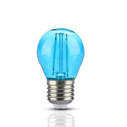 E27 almindelige LED V-Tac 2W Farvet LED kronepære - Blå, Kultråd, E27