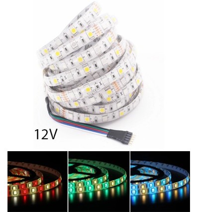 5m 12W/m RGB+WW LED strip - 12V, IP65, 60 LED pr. meter