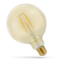 E27 Globe LED pærer 2W LED globepære - Kultråd, 12,5 cm, rav farvet glas, ekstra varm, E27