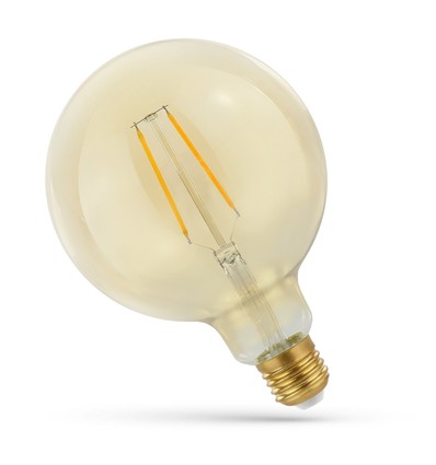 E27 2W LED globepære - Kultråd, 12,5 cm, rav farvet glas, ekstra varm
