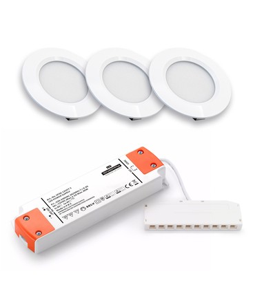 3 stk. LEDlife Reco68 møbelspot - Mat hvid, inkl. dæmpbar strømforsyning