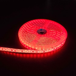 Enkeltfarvet LED strip 24V Rød 10W/m LED strip - 5m, 120 LED pr. meter, 24V, IP65