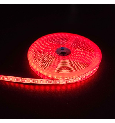 5m 10W/m Rød LED strip - 24V DC, IP65, 120 LED pr. meter