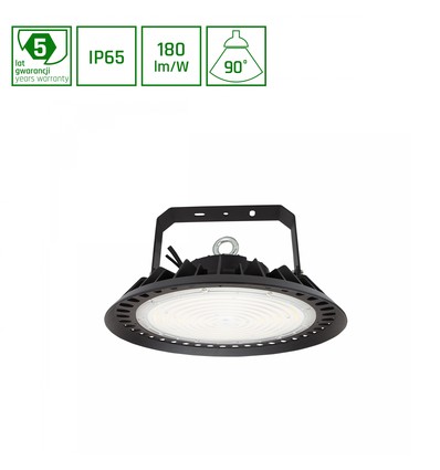 200W LED high bay, 180lm/W - DALI dæmpbar, 90 grader, IP65, IK08, sort kabinet
