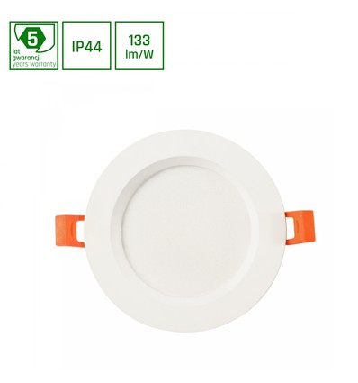 12W Ø14cm Dure 3 Max indbygningspanel - 133lm/W, IP44, 4000K, hvid kant, Hul: Ø11cm, 5 års garanti