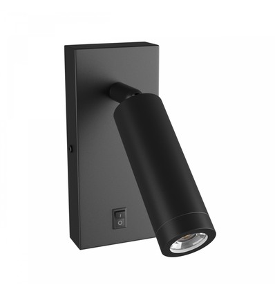 Mini GU10 slim væglampe - Med afbryder, Ø3,8x9,5 cm, sort, rund, uden lyskilde