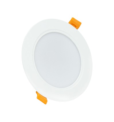 8W Ø11,8cm Indbygningsspot - IP54 stænktæt, Hul: Ø9,2 cm, Mål: Ø11,8 cm, 3,1 cm høj, rund, hvid kant