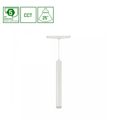 12W Dæmpbar SHIFT smart Hangit nedhængt skinne lys - 25°, Hvid, Ø40x297 (90cm kabel), CCT/Dim, Zigbee