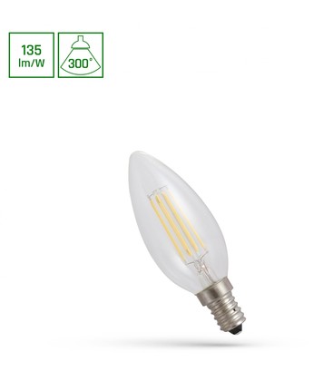 C35 LED Kertepære 5,5W E14 - 230V, Kultråd, Neutral hvid, Klar, Spectrum