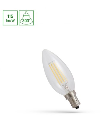 C35 LED kertepære 4W E14 - 230V, kultråd, neutral hvid, klar, Spectrum