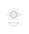 3W Fiale kvadratisk LED indbygningsspot - 45 grader, varm hvid, 3x1W LEDs
