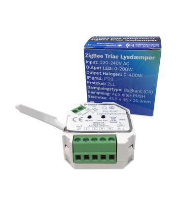 Mini ZigBee Triac Lysdæmper - 200W, Push dæmp