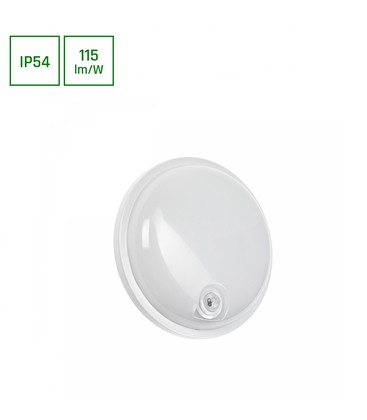 Spectrum 20W Teknik lampe - IP54, IK07, 230V, Rund, 4000K, PIR sensor.