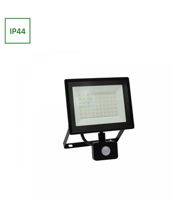 Noctis Lux lyskaster 50W - Varm hvid, 230V, IP44, 180x215x53mm, sort, med PIR sensor