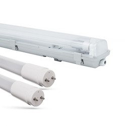 LED lysstofrør armatur / lampe Limea H LED dobbeltarmatur - Inkl. 2x 9W 60cm T8 LED rør, IP65 vandtæt, gennemfortrådet