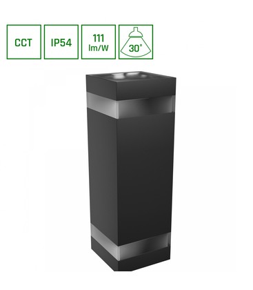 TORRE RING 18W - CCT 230V, IP54, 99x78x240mm, Sort, Firkantet, Facadelampe