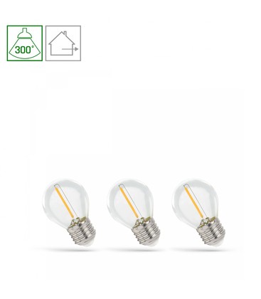 LED Kugle E27 1W - 230V, Kultråd, Varm Hvid, Klar, Spectrum, 3-pak