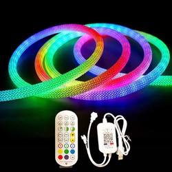 Neon Flex LED strip 5m RGBIC Neon flex komplet sæt - Vævet reb, Bluetooth App, fjernbetjening, USB