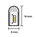 Varm hvid 8x16 CLIP-ON Neon Flex LED - 9W pr. meter, IP67, 230V