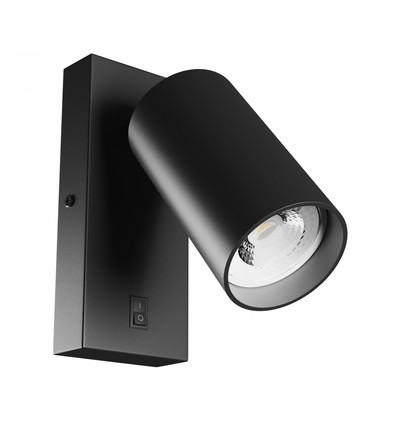 GU10 Væglampe med afbryder - IP20, Ø5,5cm, 5,5x10cm, Sort, Rund, Uden lyskilde