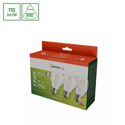 Elmateriel LED 7W E27 - 230V, Kultråd, Varm Hvid, Klar, Spectrum, 3-pak