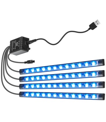 LED Strip til bil - Musikstyring, 4x0,225m, USB-drevet, 20-knaps controller