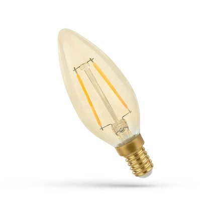 E14 2W LED kertepære - C35, kultråd, rav farvet glas, ekstra varm