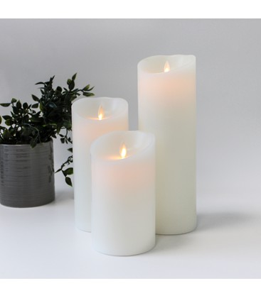LED Bloklys XL, 3 stk, Ø10cm, 17,5/22,5/30cm høj, bevægelig flamme, hvid - Inkl. fjernbetjening og timer, , ægte stearin LED Bloklys XL, 3 stk, Ø10cm, 17,5/22,5/30cm høj, bevægelig flamme, hvid - Inkl. fjernbetjening og timer, , ægte stearin