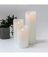 LED Bloklys XL, 3 stk, Ø10cm, 17,5/22,5/30cm høj, bevægelig flamme, hvid - Inkl. fjernbetjening og timer, ægte stearin