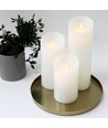 LED Bloklys XL, 3 stk, Ø10cm, 17,5/22,5/30cm høj, bevægelig flamme, hvid - Inkl. fjernbetjening og timer, ægte stearin