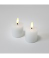 LED Bloklys, 2 stk, flammeeffekt, hvid - 5cm høj, Ø5cm, virker med fjernbetj, ægte stearin