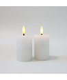 LED Bloklys, 2 stk, flammeeffekt, hvid - 7,5cm høj, Ø5cm, virker med fjernbetj (ikke inkl.), ægte stearin