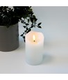 LED Bloklys 12,5cm høj, flammeeffekt, hvid - Ø7,5cm, 12,5cm høj, virker med fjernbetj, timer, ægte stearin