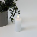 LED Bloklys 10cm høj, flammeeffekt, hvid - Ø5cm, 10cm høj, virker m. fjernbetj, timer, ægte stearin