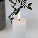 LED Bloklys 10cm høj, flammeeffekt, hvid - Ø5cm, 10cm høj, virker m. fjernbetj, timer, ægte stearin