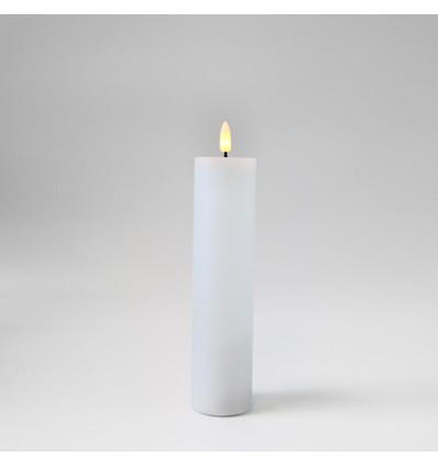 LED Bloklys 20cm høj, flammeeffekt, hvid - Ø5cm, 20cm høj, virker m. fjernbetj (ikke inkl.), timer, ægte stearin