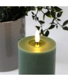 LED Bloklys 10cm høj, smelte-look, flammeeffekt - Ø7,5cm, 10cm høj, virker m. fjernbetj (ikke inkl.), ægte stearin, Dyb grøn