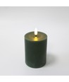 LED Bloklys 10cm høj, smelte-look, flammeeffekt - Ø7,5cm, 10cm høj, virker m. fjernbetj (ikke inkl.), ægte stearin, Dyb grøn