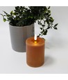 LED Bloklys 10cm høj, smelte-look, flammeeffekt - Ø7,5cm, 10cm høj, virker m. fjernbetj (ikke inkl.), ægte stearin, flot brun