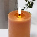 LED Bloklys 10cm høj, smelte-look, flammeeffekt - Ø7,5cm, 10cm høj, virker m. fjernbetj, ægte stearin, flot brun