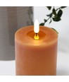 LED Bloklys 10cm høj, smelte-look, flammeeffekt - Ø7,5cm, 10cm høj, virker m. fjernbetj (ikke inkl.), ægte stearin, flot brun