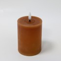 LED Bloklys 10cm høj, smelte-look, flammeeffekt - Ø7,5cm, 10cm høj, virker m. fjernbetj, ægte stearin, flot brun