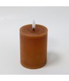 LED Bloklys 10cm høj, smelte-look, flammeeffekt - Ø7,5cm, 10cm høj, virker m. fjernbetj (ikke inkl.), ægte stearin, flot brun