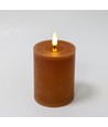 LED Bloklys 10cm høj, smelte-look, flammeeffekt - Ø7,5cm, 10cm høj, virker m. fjernbetj (ikke inkl.), ægte stearin, flot brun